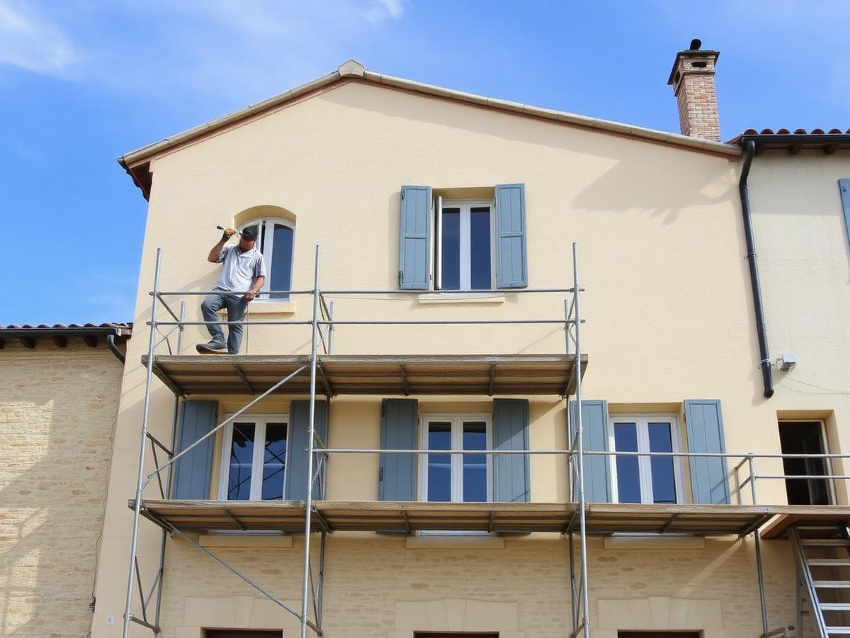 Ravalement et peinture de façade d'une maison dans l'Aude