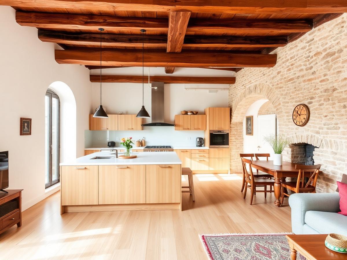Intérieur d'une maison en pierre entièrement rénovée près de Carcassonne